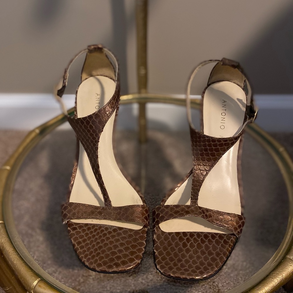 Women’s Brown Metallic Snake Skin Sandals